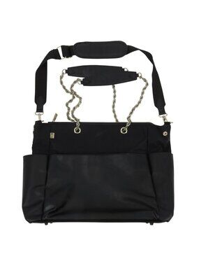 Beis The Diaper Bag Tote Black Gold Chain Straps Faux Leather Pockets Zipper